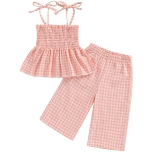 Toddler Baby Girls' 2pcs Outfits Solid Color Sleeveless Tunic Top Boho Linen Pants Set Girls Summer Clothes