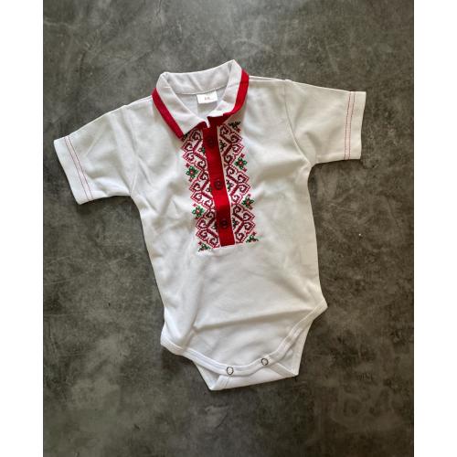 Adorable Short Sleeve Red Ukrainian Baby Bodysuit, Vyshyvanka Bodysuit, Ukraininan Baby Clothing for Christening