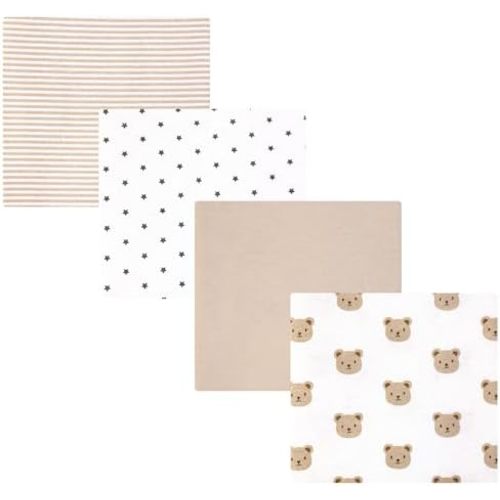 Hudson Baby Unisex Baby Cotton Polyester Flannel Receiving Blankets 4-Pack