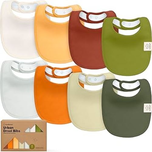 8-Pack Organic Baby Bibs for Boys, Girls - Soft Cotton Drooling and Teething Bibs for Baby Girl & Boy, Extra Absorbent, Easy to Clean & Put On for Toddler, Newborn, Infant 0-24 Months (Sahara)