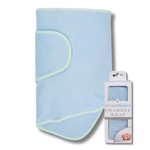 Miracle Blanket Swaddle Wrap – Help Your Newborn Sleep Longer – Soft & Secure Sleep Sack for Infants – Easy-to-Use Swaddling Blanket for a Calm Baby (Blue with Green Trim)