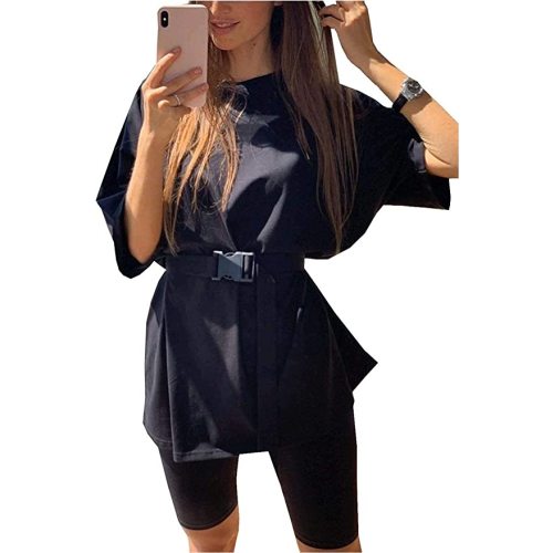 Glamaker Women 2 Piece Outfit sets Casual Oversized T-Shirt Tops Biker Shorts Workout Sports Tracksuit