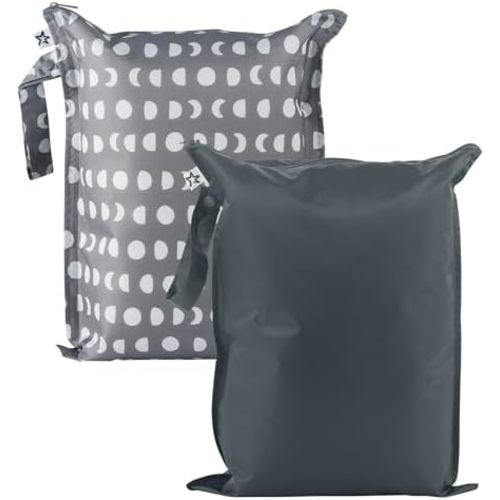 Tiny Twinkle Mess Proof Wet Bags | 2-Pack Reusable Waterproof Wet Bags for Swimsuits | Baby Clothes | Travel & Diaper Bag (Luna)