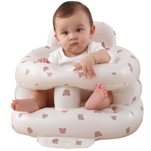 Upgrade Surround Inflatable Baby Seat for Babies 3-36 Months, Built in Air Pump Bumbo Seat with Tray, Baby Chair Sit Me up Floor Seat for Baby, Learning to Sit&Feeding (Surround-Bear)