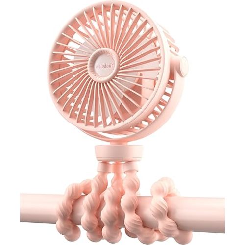 Portable Stroller Fan, 5200 mAh Rechargeable Personal Fan, with 360° Rotate Flexible Tripod and TYPE-C Port 3 Speed Small Mini USB Clip-on Fans Can Handheld and Desk for Stroller Car Seat Crib Outdoor