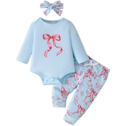 Newborn Infant Baby Girl Clothes Outfits Fall Winter Romper 3PCS Pant Sets
