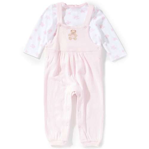 Little Me Baby Girls Dainty Long Sleeve Allover Flower & Bear Printed Overall Set