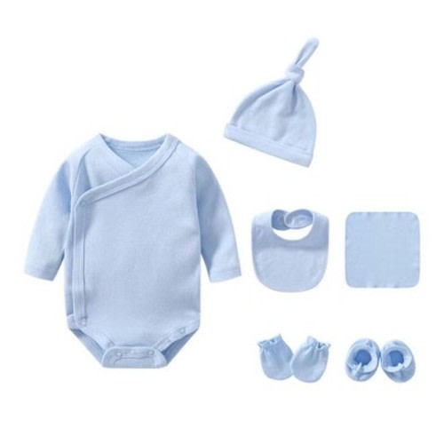 MyKids-USA Newborn Solid Color Cotton Bodysuit Thin Style Sets Blue 59