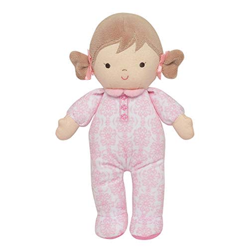Little Me Plush 11 inch Baby Doll with Rattle, Brigitte (Floral Damask, Pink)