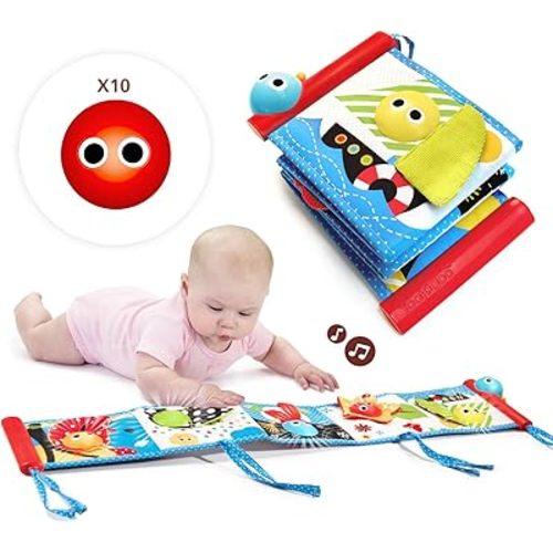 Yookidoo Soft Cloth Baby Book with Lights & Music, Sensory Crinkle, 0-12 mo