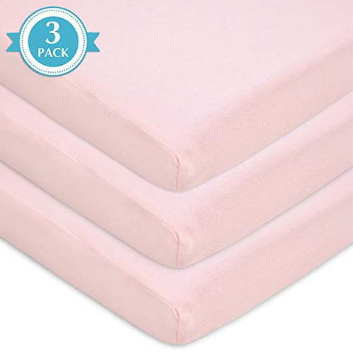 TL Care 3 Pack 100% Natural Cotton Fitted Pack and Play Sheets 39" x 27" - Soft & Breathable Pack N Play Sheets for Playard & Mini Crib Mattress, Pink, for Boys & Girls