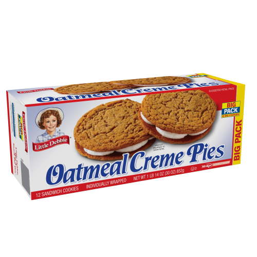 Little Debbie Big Pack, Oatmeal Creme Pie Sandwich Cookies, 12 per pack, 330 Calories each