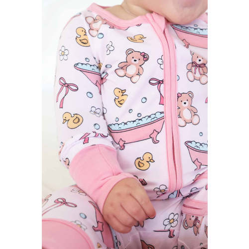 Bathtime Besties Convertible Zip Romper in Pink | Caden Lane