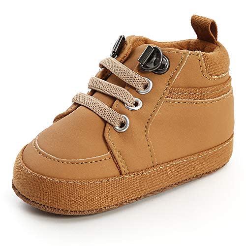 SOFMUO Baby Boys Girls High Top Ankle PU Leather Sneakers Soft Rubber Sole Infant Moccasins Newborn Oxford Loafers Anti-Slip Toddler Wedding Uniform Dress Shoes