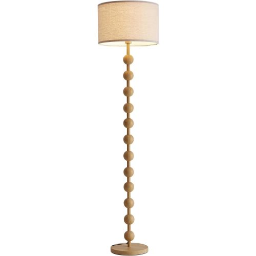 Modern Dimmable Remote Control Floor Lamp for Living Room Bedroom with LED E26 Bulb, Yellow Wood Pattern Iron Tall Standing Lamp Light with Fabric Shade for Home Office Dining Room