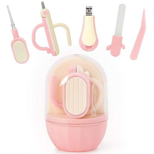 5-in-1 Baby Nail Kit with Storage Case, Cactus Theme Design Including Baby Nail Clippers, Nail Scissors, Nail File, Tweezers & Nose Picker, Newborn Essentials Must Haves for Baby Shower(Pink)