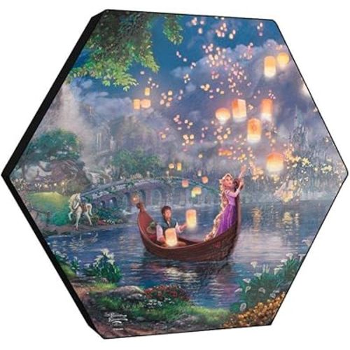 Disney – Tangled – Rapunzel and Flynn Lantern Festival - 11.5” X 10” Hexagon KNEXAGON Wood Print – Tabletop Display, Hang Alone or Connect to Other Pieces – Officially Licensed Collectible