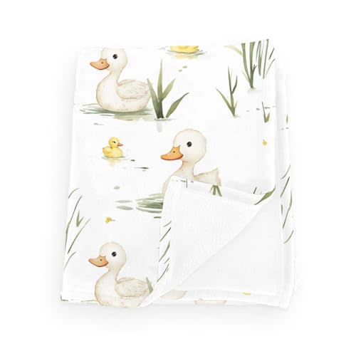 Cute Ducks Leaves Baby Blanket Girls Boys Duck Pond Flannel Blanket Farm Animals Fluffy Blanket for Baby Breathable Toddler Infant Newborn Blanket for Crib Stroller Travel White 30x40inch