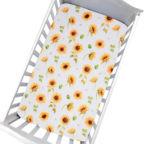 Cloele Sunflower Fitted Crib Sheet - Baby 100% Polyester 1 Pack Flower Crib Sheet for Standard Crib and Toddler Mattresses - Floral Nursery Bed Sheet Crib Mattress Toddler Sheet for Baby Girls