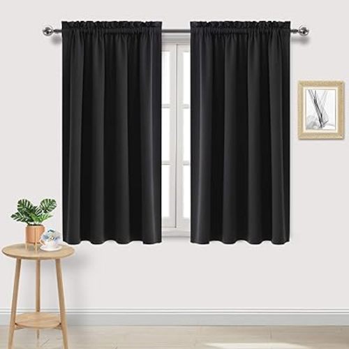 DWCN Blackout Curtains Room Darkening Thermal Insulated Bedroom Curtains Window Curtain Panels, 52 x 54 inches Long, Set of 2 Black Rod Pocket Drapes