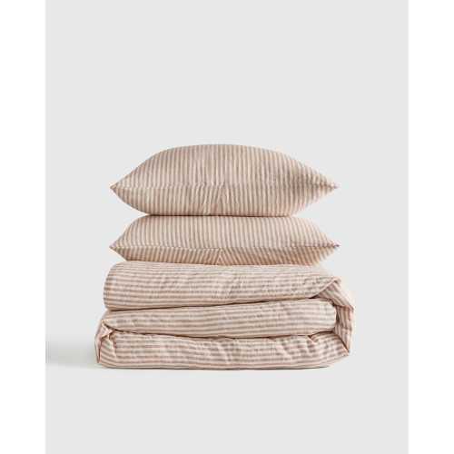 Linen Duvet Cover Set | Quince in Latte/White Stripe