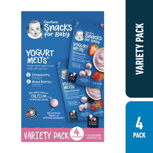 Gerber Baby Yogurt Melts, Strawberry and Mixed Berry Flavor Pack, 1 oz, 4 Count