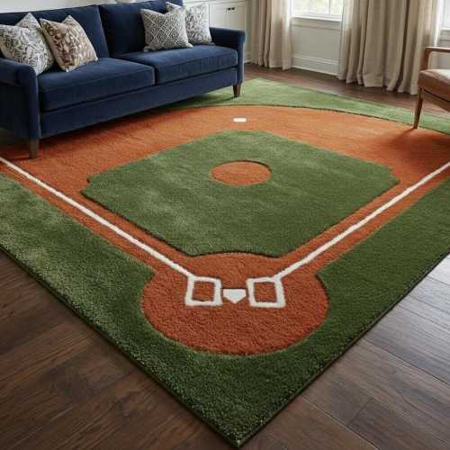 Hand Tufted Baseball Field Rug – Sports Theme Kids Playroom Decor