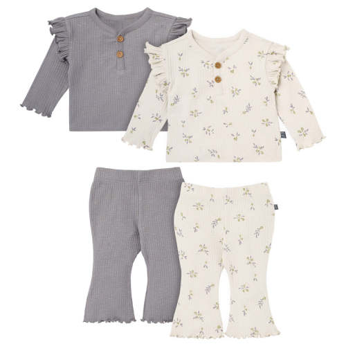 4-Piece Baby Girls Gray Henley Ruffle Top With Pants – Gerber Childrenswear