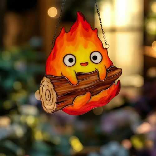 Cal.cif.er Resin Suncatcher, Howl's Moving Castle Faux Stained Glass Window Hanging, Valentine gift, Gift for her