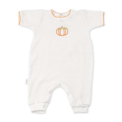 Paty Knit Short Sleeve Romper with Pumpkin Embroidery