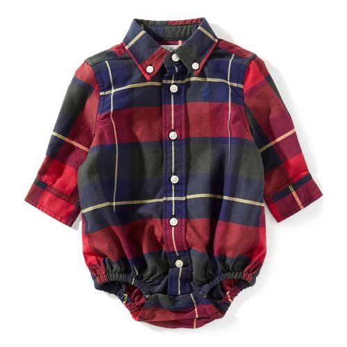 Ralph Lauren Baby Boys Long Sleeve Plaid Cotton Oxford Bodysuit