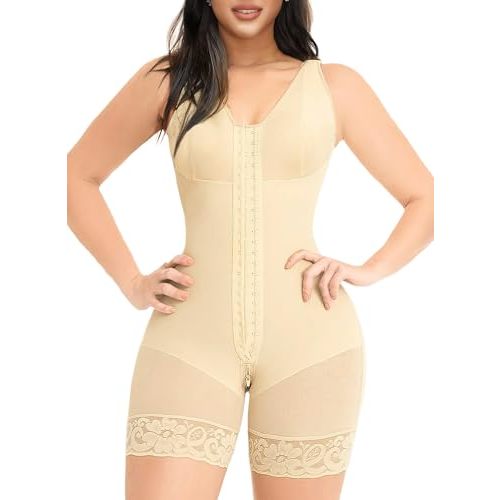 YIANNA Fajas Colombianas Shapewear for Women Tummy Control Post Surgery Full Body Shaper Butt Lifter with Zipper Crotch