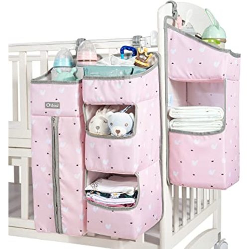 Orzbow 3-in-1 Nursery Organizer and Baby Diaper Caddy | Hanging Diaper Organization Storage for Baby Essentials | Hang on Crib, Changing Table or Wall (Pink)
