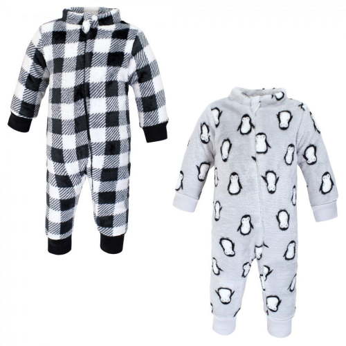 Hudson Baby Infant Boy Plush Jumpsuits, Gray Penguin, 6-9 Months