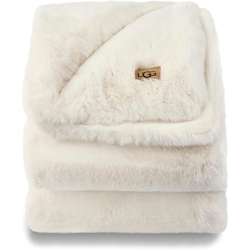 UGG Euphoria Couverture pelucheuse en fausse fourrure réversible de poids moyen pour canapé, lit ou chaise, hypoallergénique, lavable en machine, décoration d'intérieur (127 x 177 cm, blanc neige)