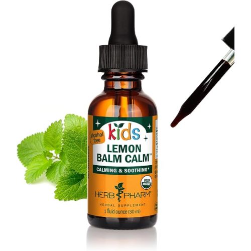 Herb Pharm Kids Lemon Balm Calm: Organic Herbal Calming Tincture for Kids, Alcohol-Free, Sugar-Free, Kid-Friendly Taste, and Non-GMO Lemon Balm Extract, Sugar-Free, Liquid Herbs, 1 oz*