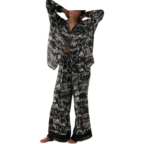 Womens Retro Floral Silk Cowgirl Pjs Satin Cute Wide Leg Pajama Pants Sets Girly Western Pajamas 2 Piece Loungewear