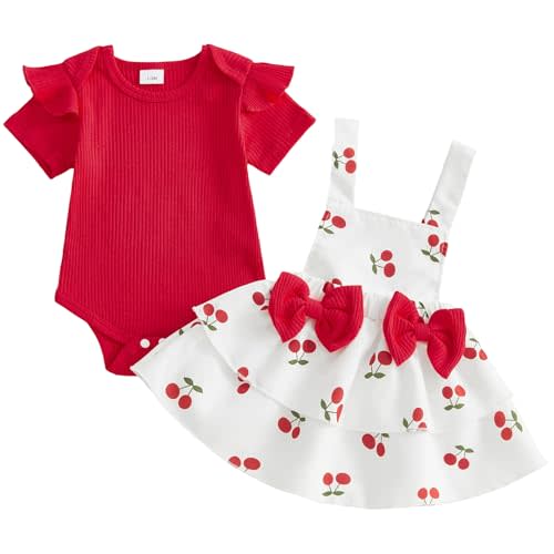 Mubineo Baby Girl Summer Clothes Cute Skirt Outfits Short Sleeve Romper Overall Dress Ruffle Newborn Fruit Cherry Outfit