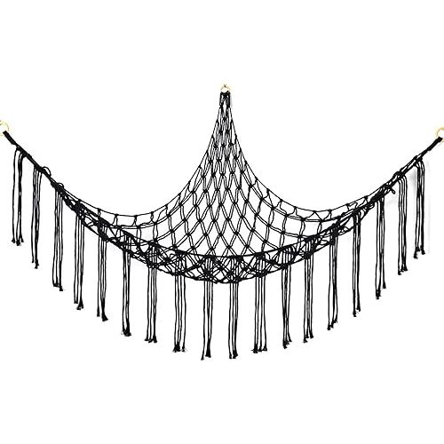 Stuffed Animal Hammock Corner, Hand-knitted Large Plushie Net Toy Hammock with Wooden Rings | Boho Cute Stuff Animal Storage for Nursery & Bedroom | Mesh Kids Toy Organizer Holder Nursery Room Decor