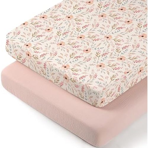 lulumoon Muslin Bassinet Sheets for Girls: Skin-Friendly Floral Bedside Bassinet Sheets for Baby - Fitted for Bedside Sleeper Mattress