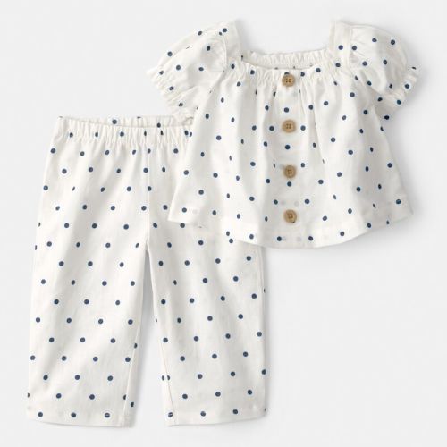 Baby Girl 2-Piece Print Short-Sleeve Tee & Pant Set - White | Carter’s Oshkosh Canada