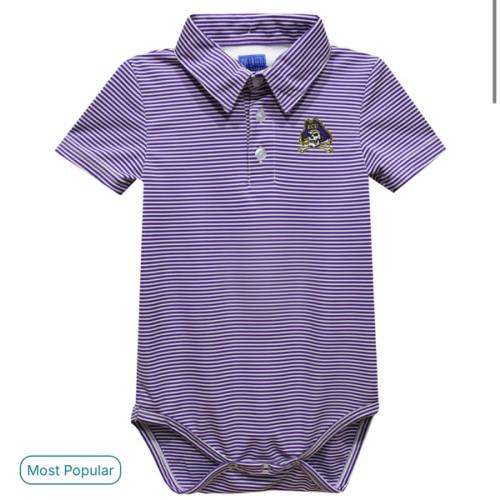 ECU Pirates Vive La Fete Infant Polo Pencil Stripe Bodysuit - Purple
