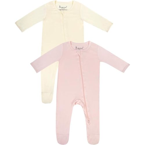 Jimonda Bamboo Baby Pajamas,Unisex Boys Girls One-Piece Footies,Long Sleeve Sleepers 2-Way Zip closure Romper