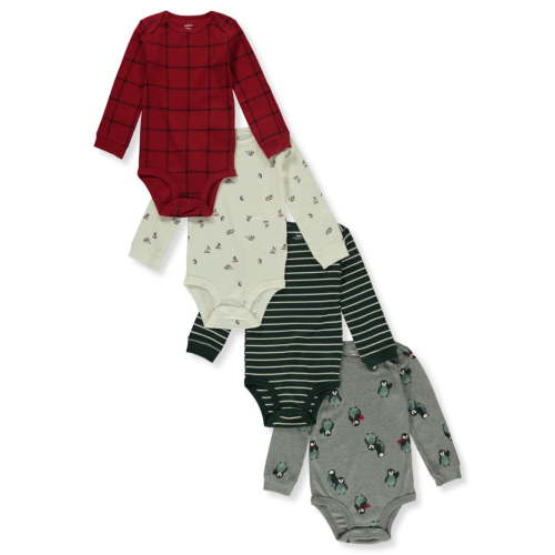 Carter's Baby Boys' 4-Pack L/S Holiday Bodysuits - charcoal gray, 3 months (Newborn)