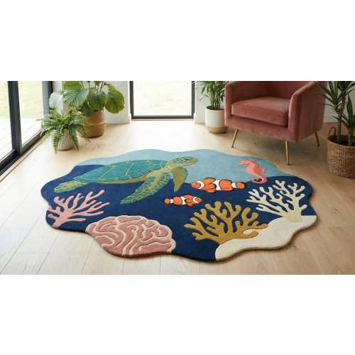 Hand Tufted Wool Kids Rug – Ocean Animals, Irregular Shape