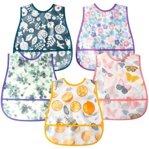 R HORSE 5Pcs Baby Feeding Bibs with Crumb Catcher Pocket Toddler Bibs