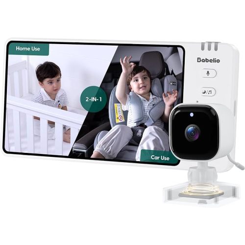 Babelio Wireless Baby Car Camera with 5" HD Night Vision, Battery-Powered Rear Facing Car Seat Monitor for Kids and Pet, Easy Install 360° Rotatable Backseat Mirror, Newborns Travel Essentials Gifts