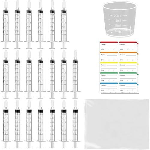 42 Pcs Colostrum Collector Kit, 20 Sealed Breast Milk Collector(3 ML) - Syringe No-needle with Sealed Caps 20 Stickers 1 Colostrum Collection Measuring Cup(20ml) 1 Slide Lock Storage Bag for Breastfeeding