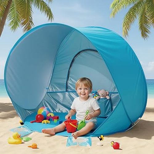 Baby Beach Tent Pop Up Baby Tent with Silver Coating UV Protection - Portable Infant Shade Canopy, Must-Have Beach Baby Essentials (Blue, 32.7" x 28.5" x 30.7")
