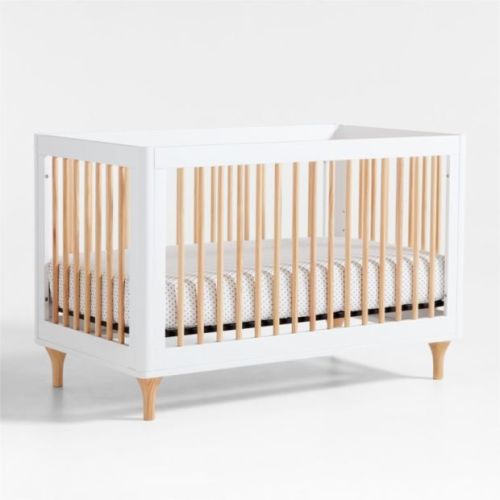 Babyletto  Lolly White & Natural Wood 3-in-1 Convertible Baby Crib with Toddler Bed Conversion Kit